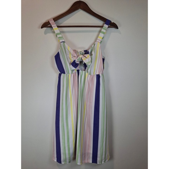 Peach Love California Dresses & Skirts - Peach Love California Striped Tie Front Smocked Mini Dress Multicolor Small